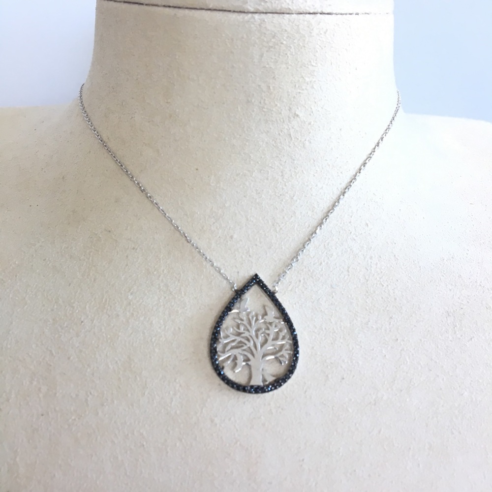 TREE OF LIFE Sterling Silver Cz Dainty Necklace